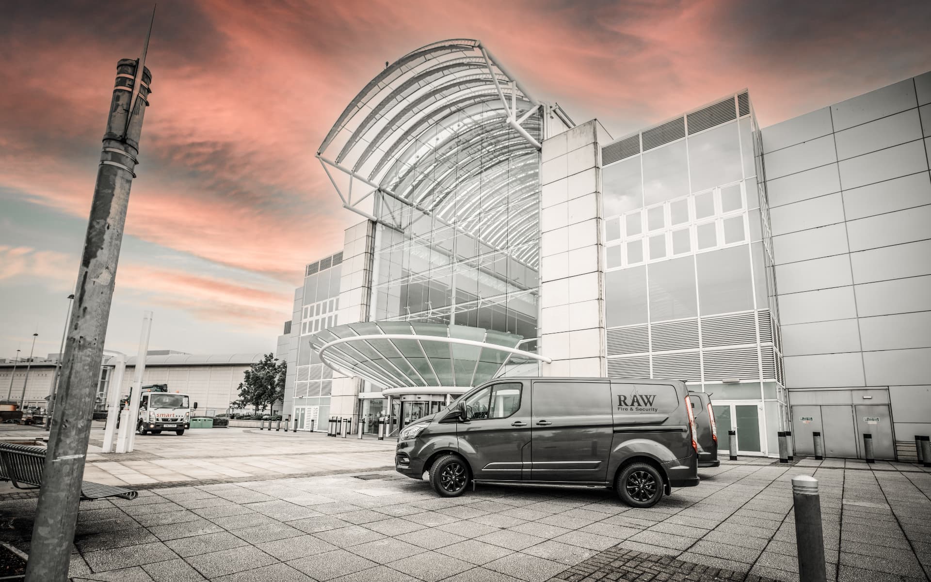 RAW Fire & Security van outside The Mall at Cribbs Causeway